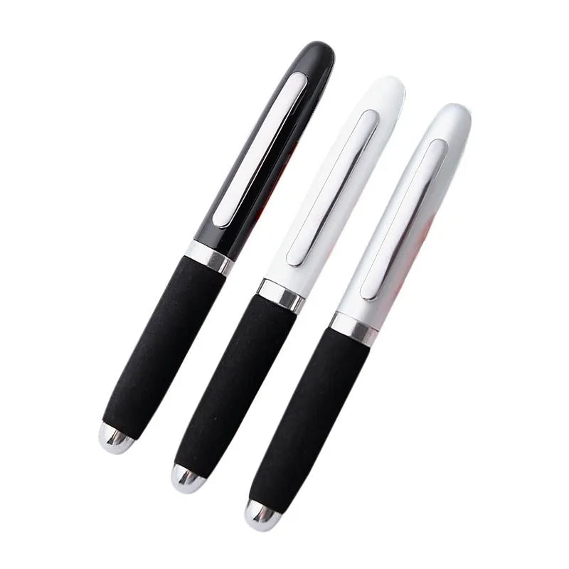 Compact silver and black ballpoint pen with a 1.0mm metal tip and a textured EVA cap.