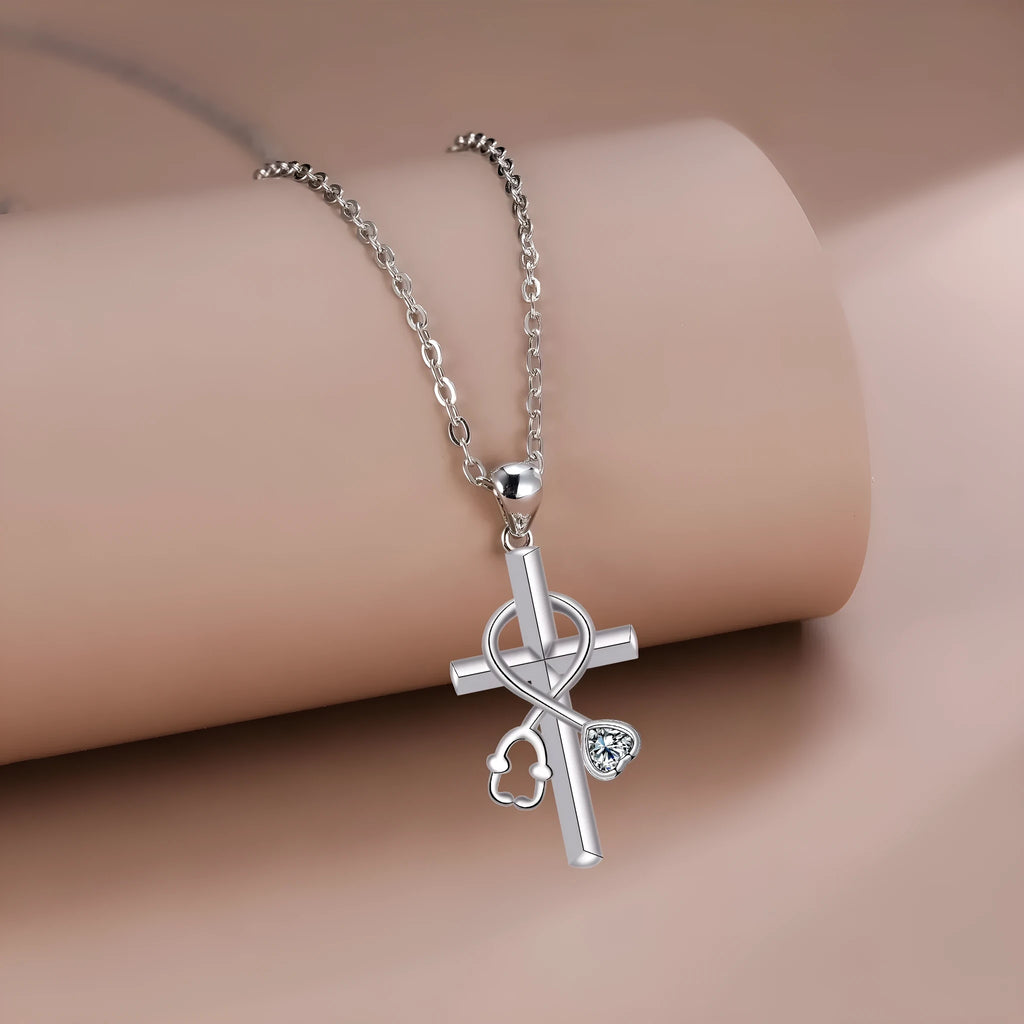 Original design cross stethoscope necklace with electroplated copper pendant and chain