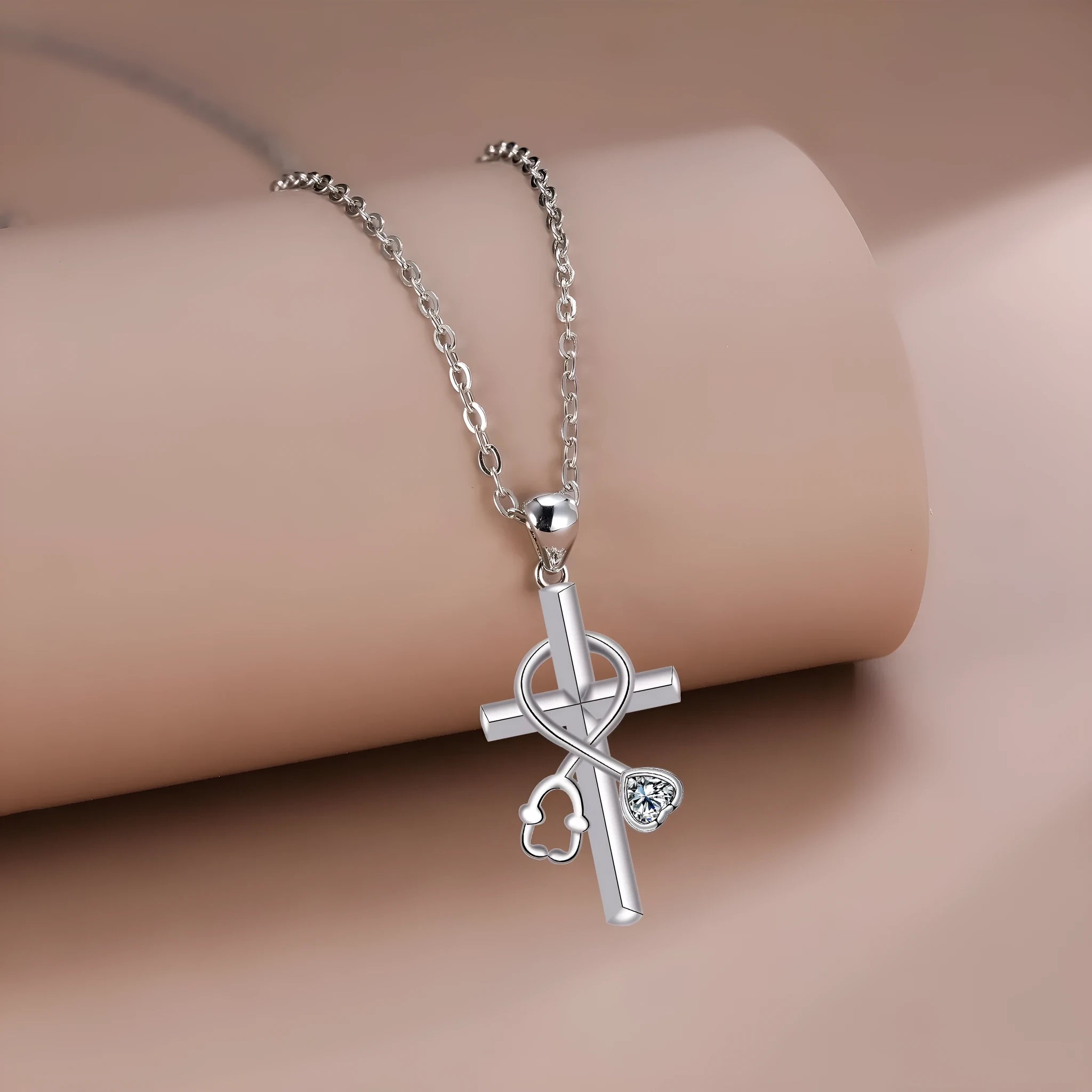 Original design cross stethoscope necklace with electroplated copper pendant and chain