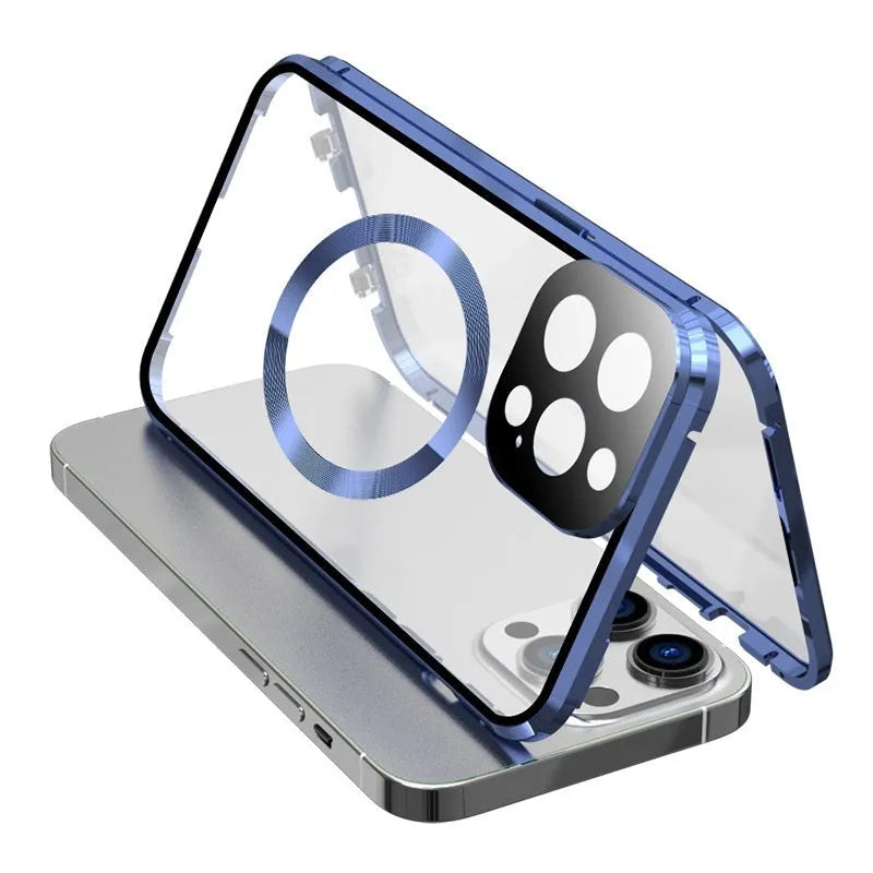 Magnetic metal phone case for Apple iPhone with shockproof anti-fall protection in black colour