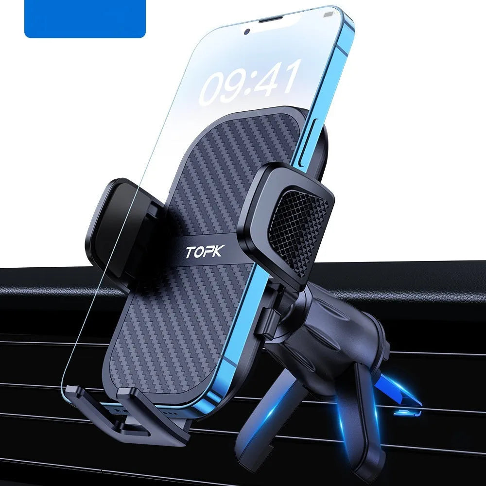 TOPKD46 universal car phone holder with suction cup mount showing multiple bracket styles