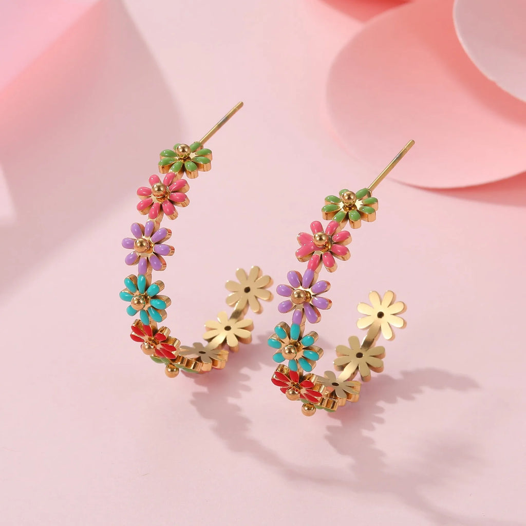 Women's stainless steel bracelet with oil dripping colour floral geometric design electroplated finish