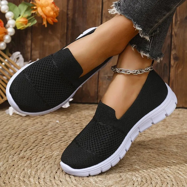 Women's mesh breathable flat casual shoes in black, light grey, dark grey, or khaki, sizes 36-43