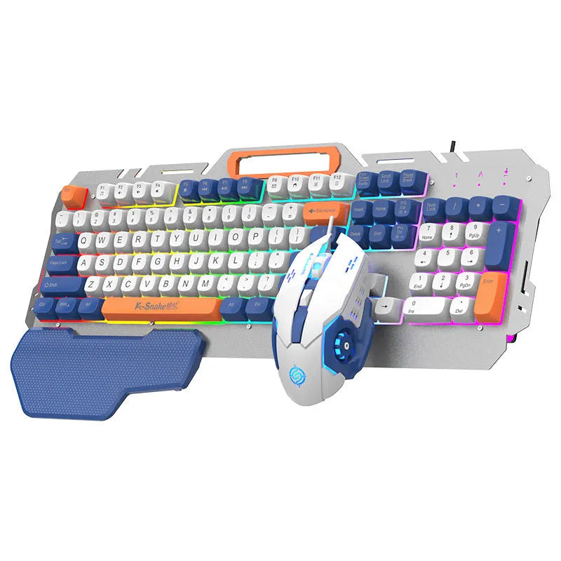 Blue wired gaming keyboard and optical mouse combo with backlit keys and 1.5 metre USB cable