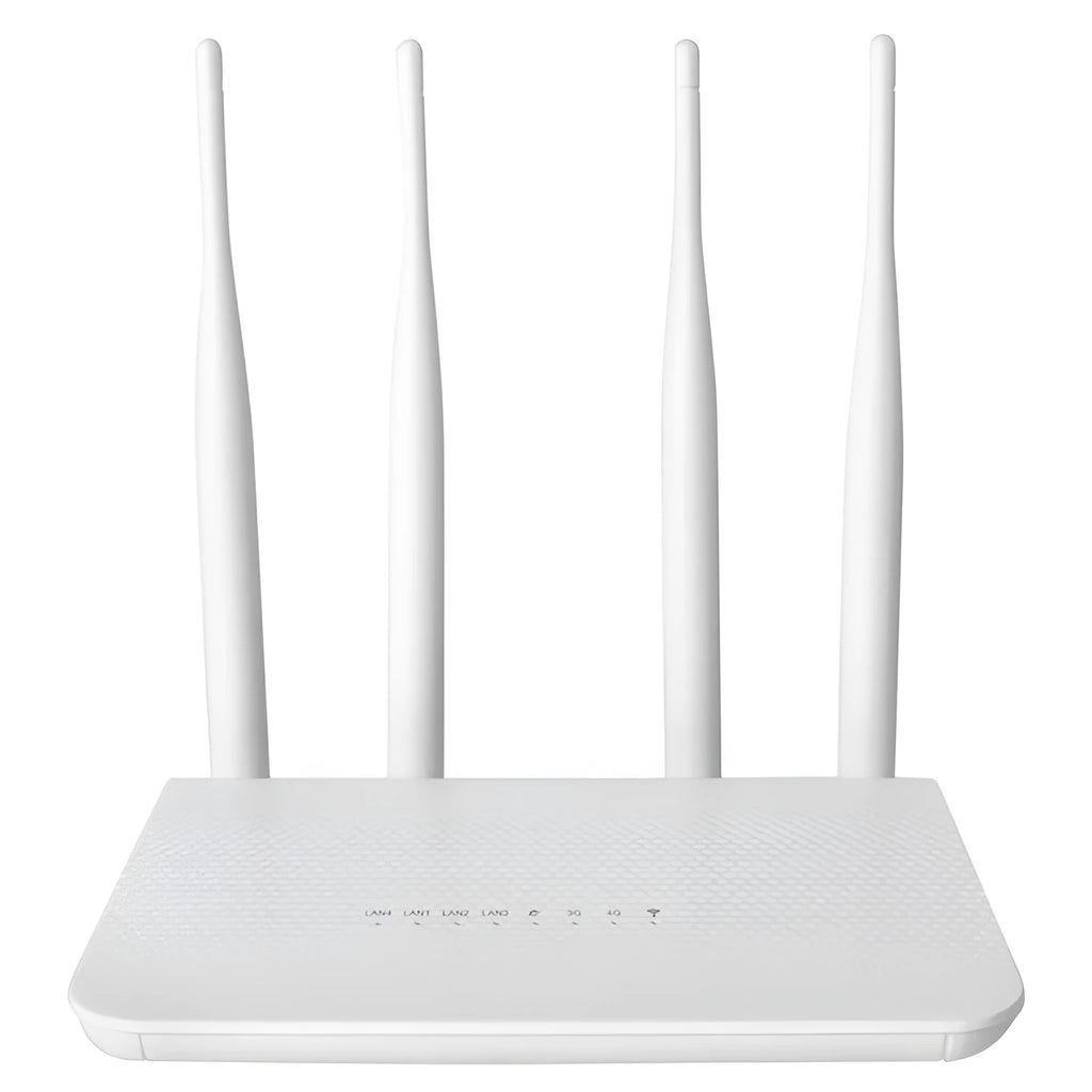 CPE210 4G wireless router in white with EU power plug, 300Mbps WiFi speed, dimensions 24.3x14.6x5.5 cm