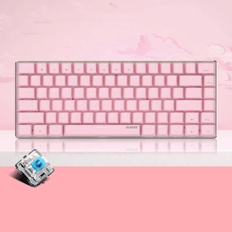 Heijue AK33 82-key mechanical keyboard black shaft white light version on desk with metal panel