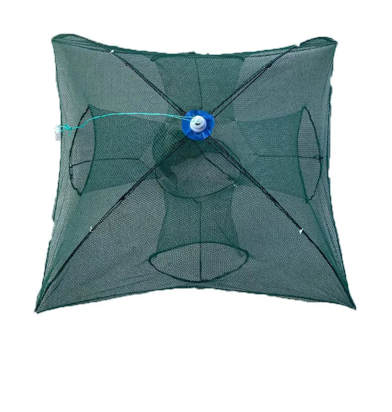 Automatic folding nylon fishing umbrella net with 100cm diameter, folded and open on bank