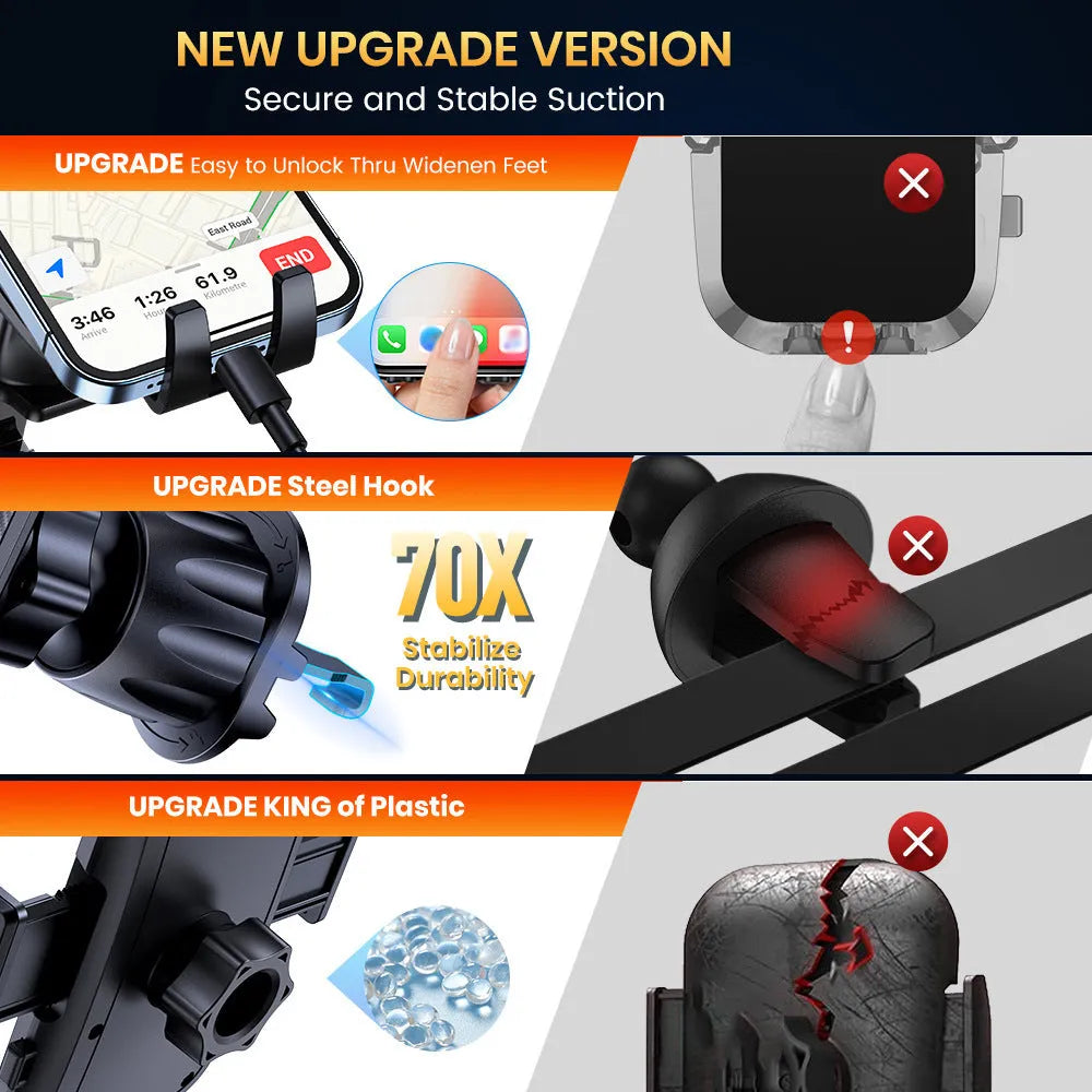 TOPKD46 universal car phone holder with suction cup mount showing multiple bracket styles