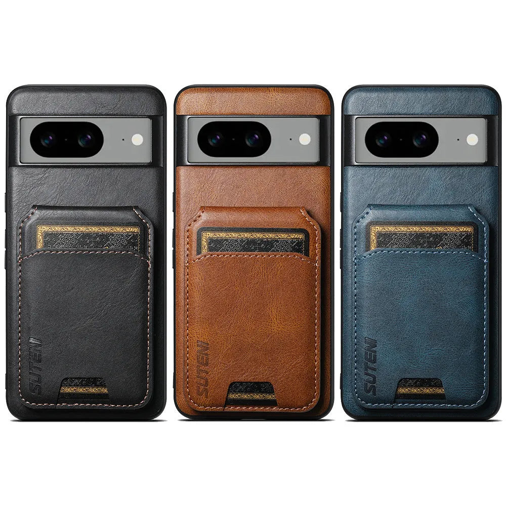 Black PU TPU back cover phone case with card slot and kickstand for Google Pixel 8