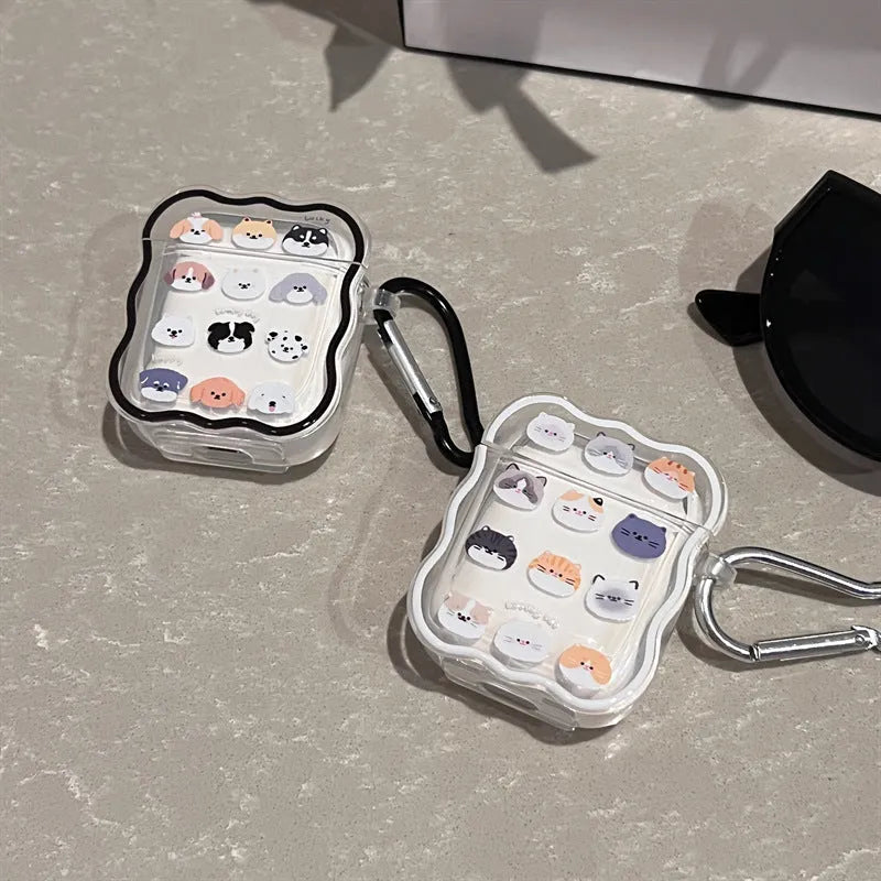 Transparent TPU protective case for AirPods 3 with cute dog and cat full-screen print and black edge