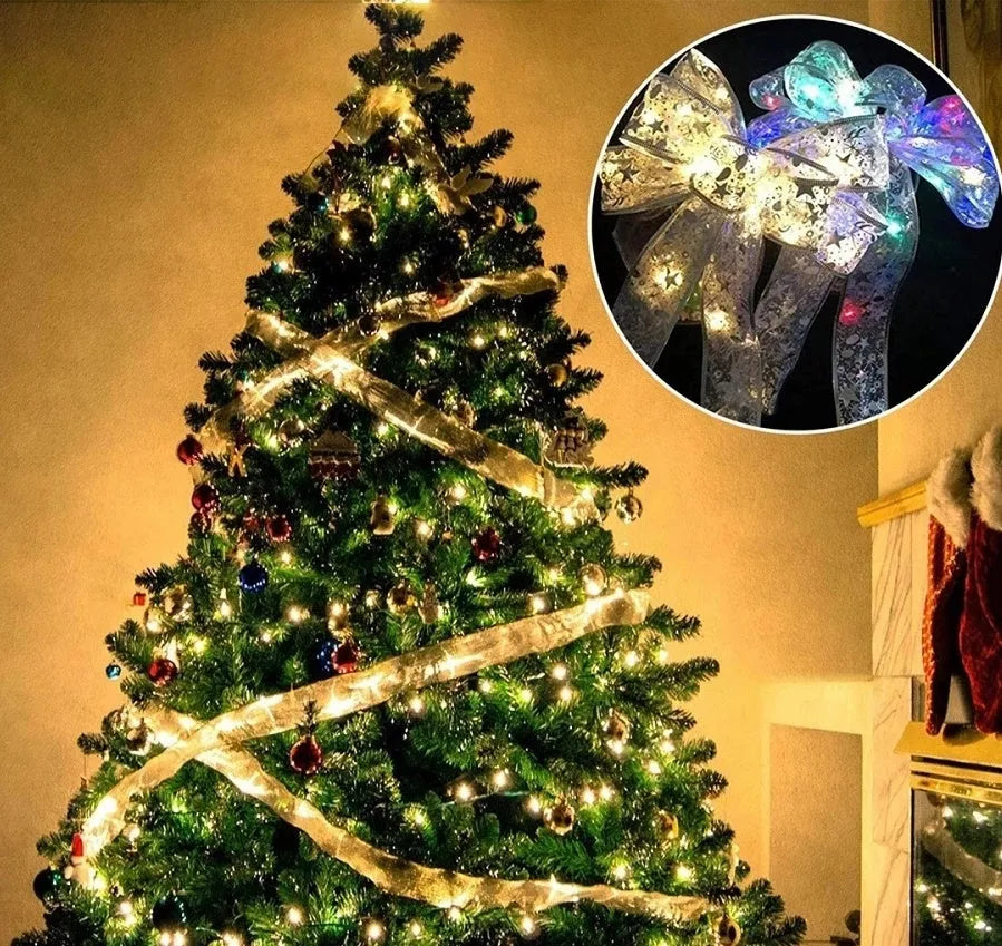 Decorative fairy lights with cloth ribbon bow ties in multiple colour options