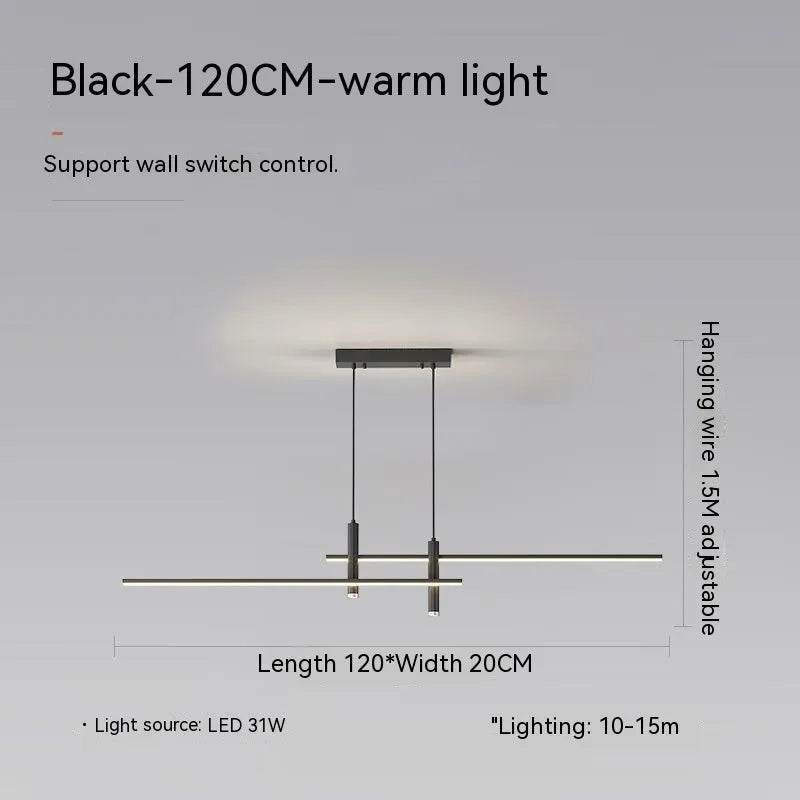 Black 120cm Nordic ceiling lamp with glass chandelier body and iron materials, 31W, for dining room or living room ceiling