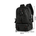 Black oxford cloth large capacity travel backpack with USB port and anti-theft design, showing front view with multiple compartments