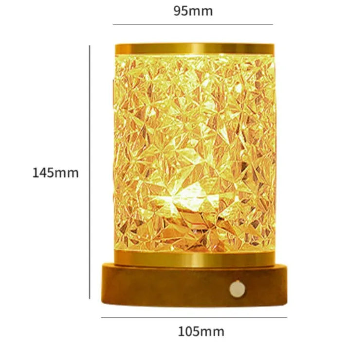 Modern rotating water ripple night light with a wooden base and touch control on a bedside table.