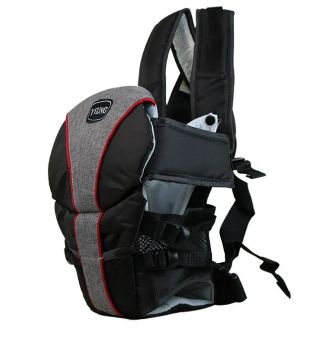 Double-shoulder baby carrier showing face-to-face carrying position with adjustable straps