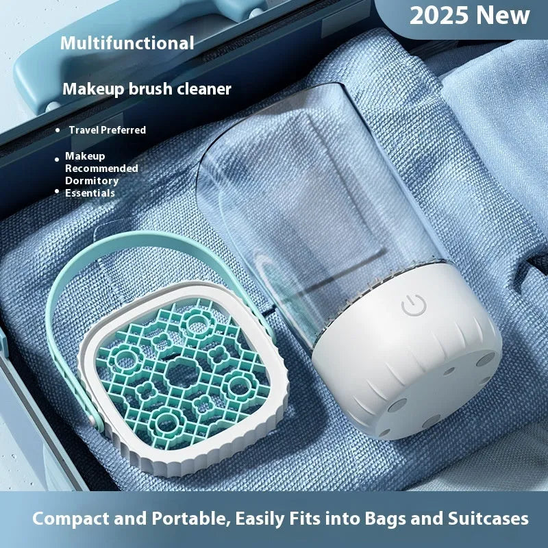 White plastic rechargeable electric cleaning brush for makeup brushes with USB cable