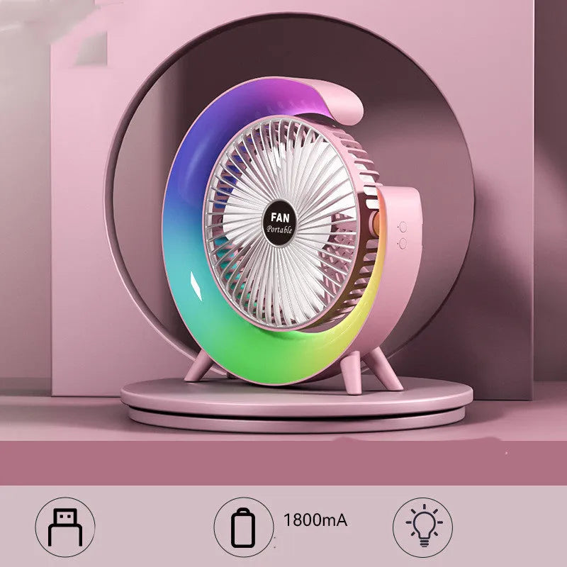 Desktop silent mini electric fan with night light and 180-degree swivel head in grass green colour