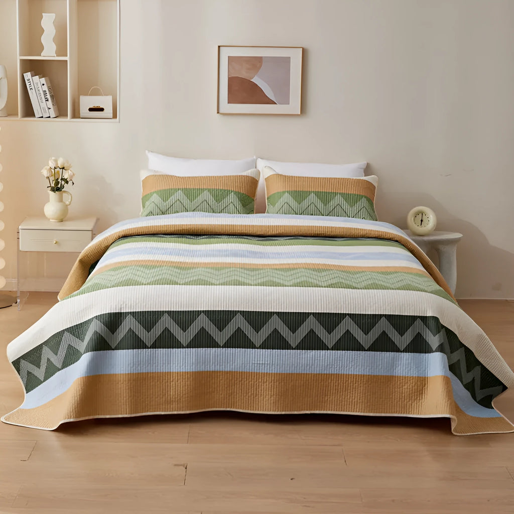 Cotton printed bed sheet set showing modern simplicity design in bedspread style