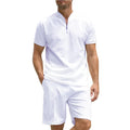 Men's solid colour polo shirt and trousers two-piece suit set in beaded bird's eye fabric.