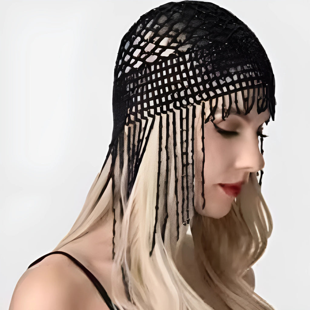 Handmade beaded belly dance performance hat with alloy construction and tassel detailing