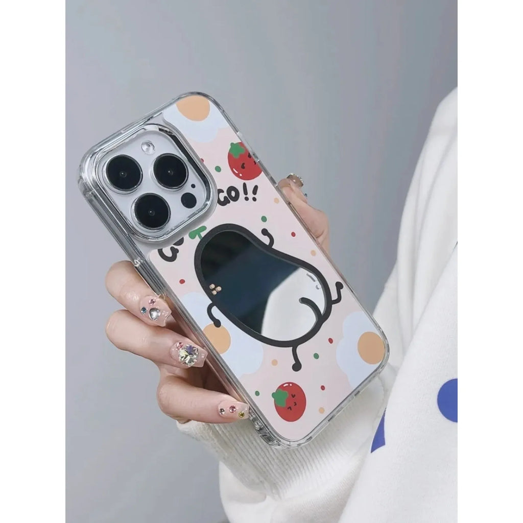 Potato chip cartoon mirror phone case for Apple iPhone with electroplated ring and drop-resistant PC material