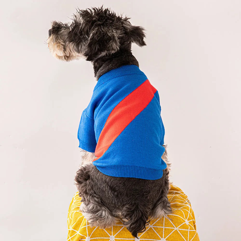 Wool pet sweater for dogs in six colours including orange red and sapphire blue