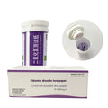 Bottle of 50 chlorine dioxide test paper strips for wastewater concentration detection.
