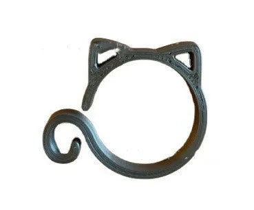 Cat-shaped plastic plant clip in red, yellow, green, or white, shown at 3x4 cm size.