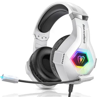 Thunder Wear Luminous gaming headset with microphone, RGB lights, and braided cable in black with coloured trim.
