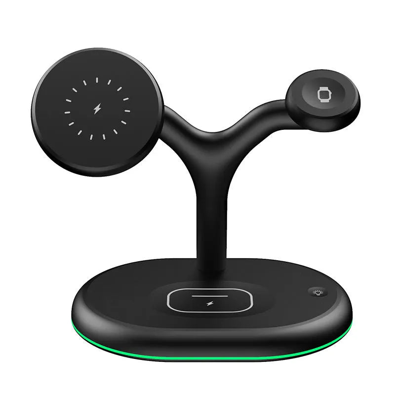 Black magnetic wireless charging stand with vertical phone holder and Type-C cable