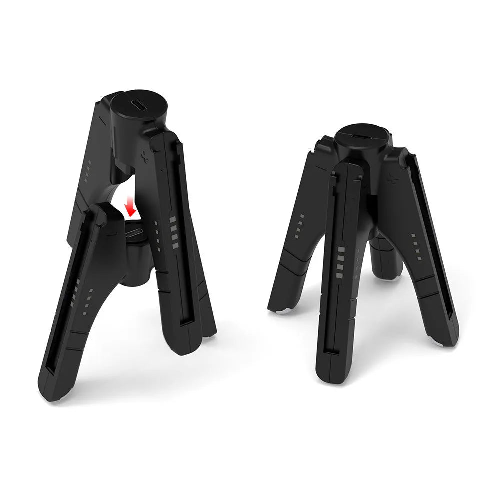 Black ABS four-in-one Joy-Con charger holder with Type-C interface for Switch OLED and Switch rod end.
