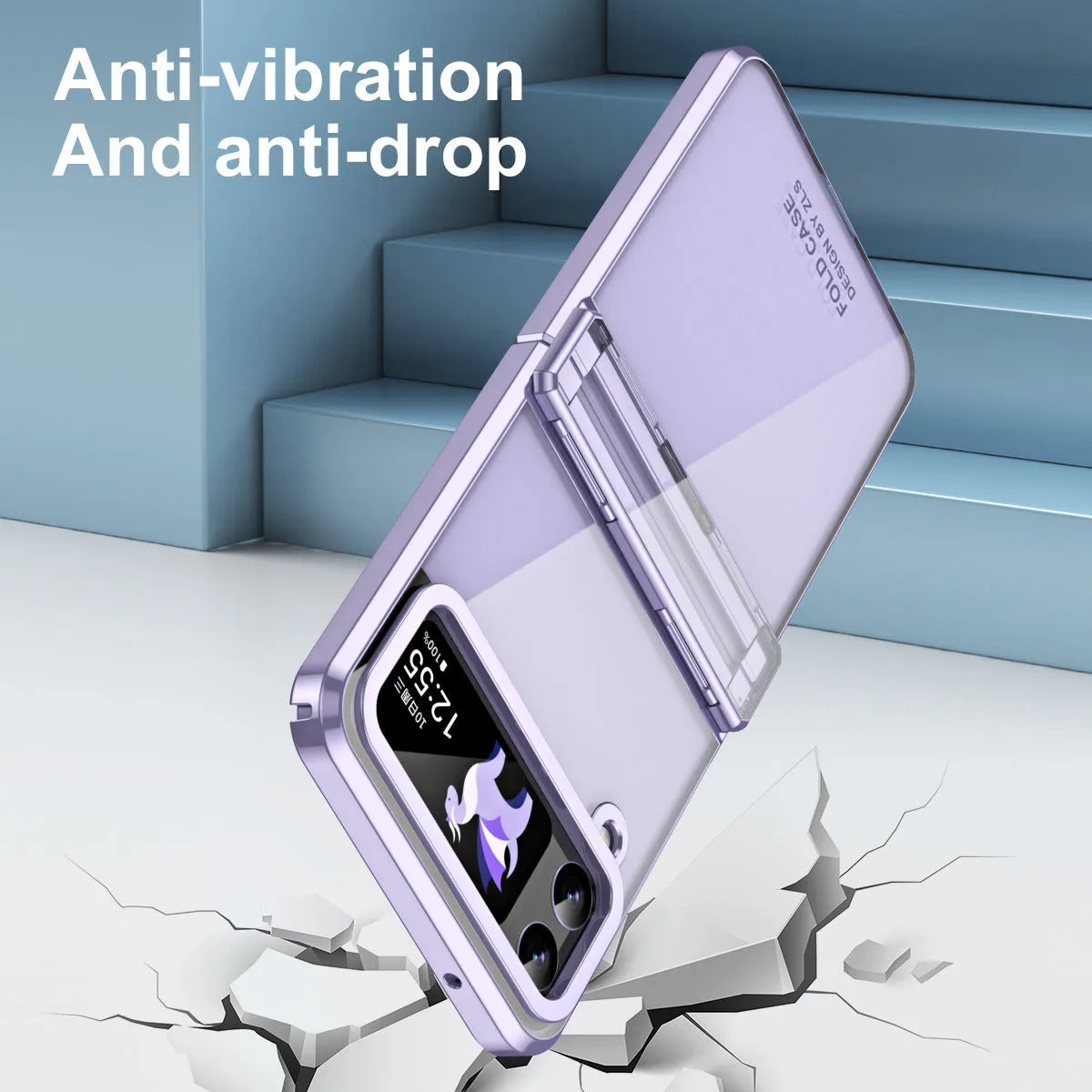 Samsung Z Flip 4 Z Flip 5 foldable PC phone case with transparent back and electroplated hinge in Black Phantom colour