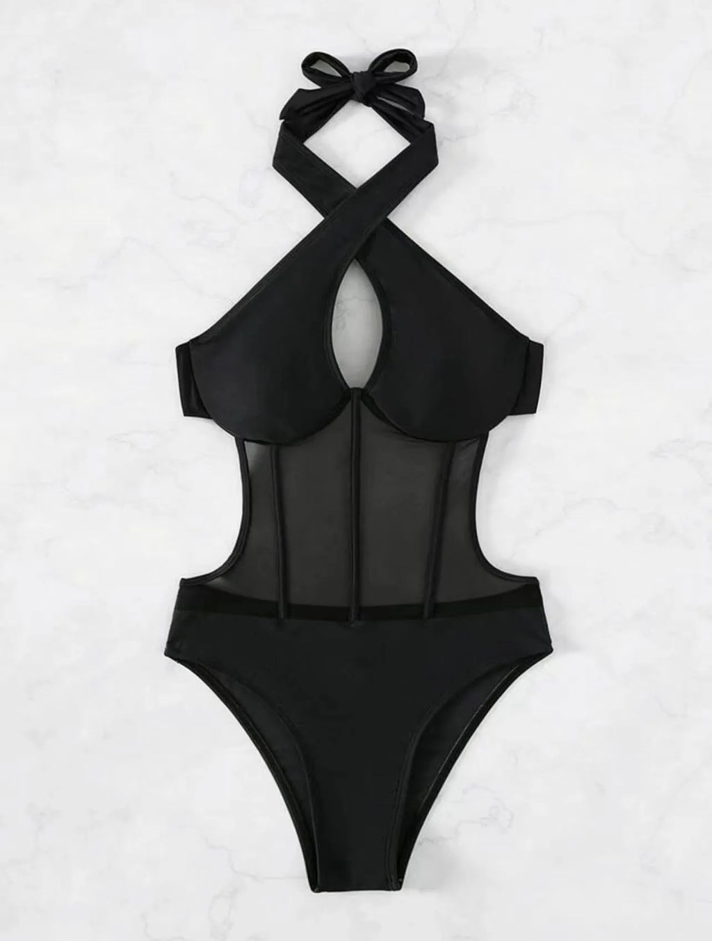 Women's one-piece nylon bikini swimsuit in rose red colour