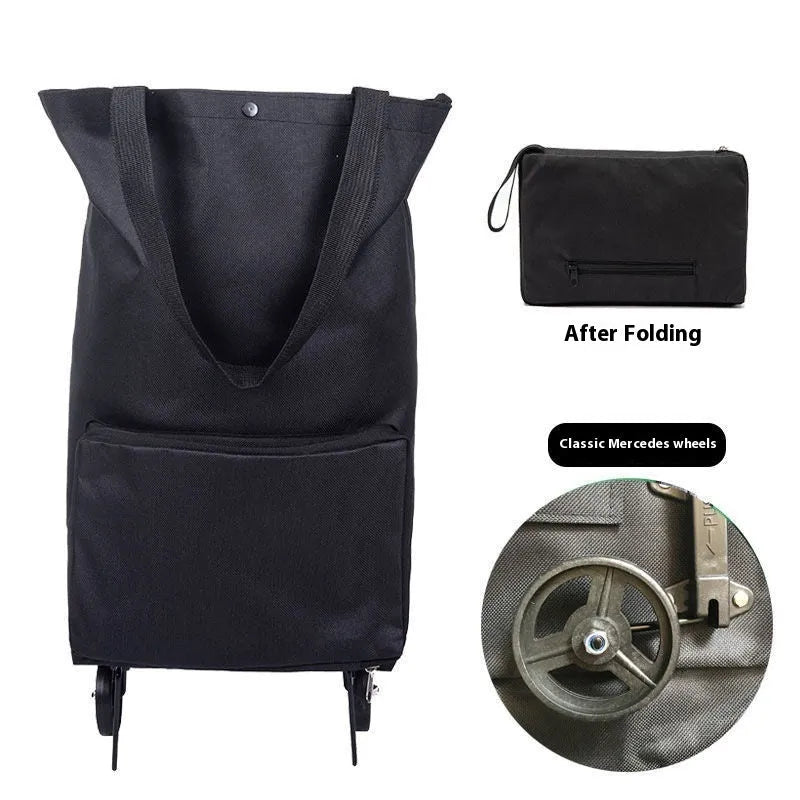 Folding shopping cart trolley bag with stainless steel frame in Black Geometry colour