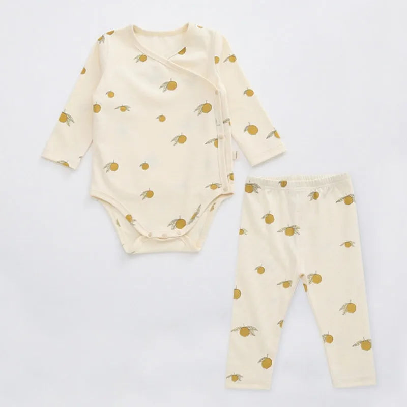 Newborn baby cotton romper two-piece suit, unisex, sizes 66-90cm, 95% cotton, top and pants set