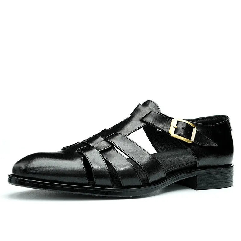 Men's genuine leather retro business sandals in brown with pigskin lining