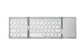 Three folding wireless Bluetooth keyboard with touch pad in black, unfolded on a table