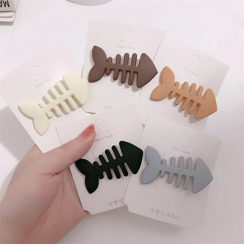 Fishbone pattern barrette hair clip in neutral colour options for side bangs styling