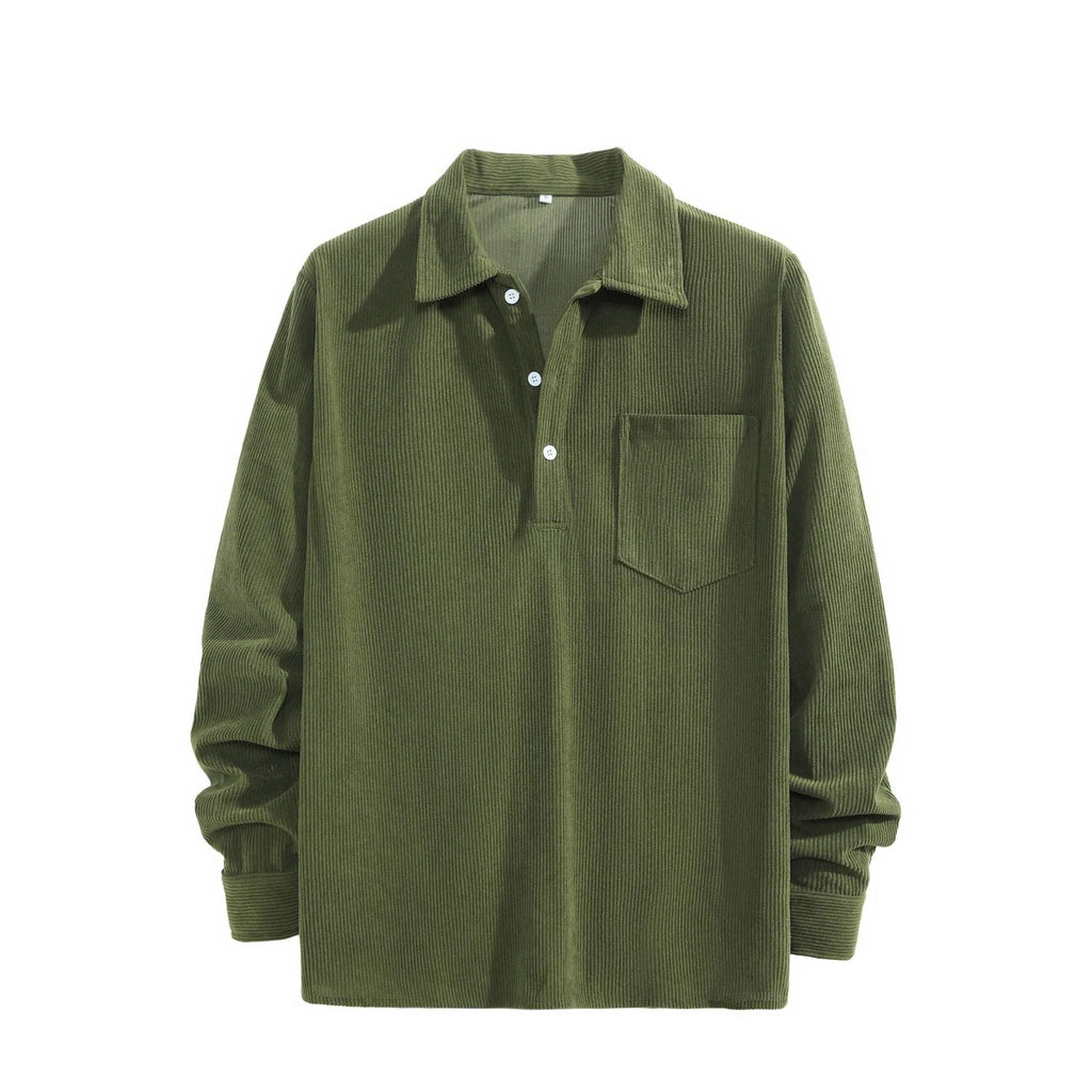American retro casual pullover shirt in loose fit, polyester, available in black, dark gray, and green, sizes S to XXL