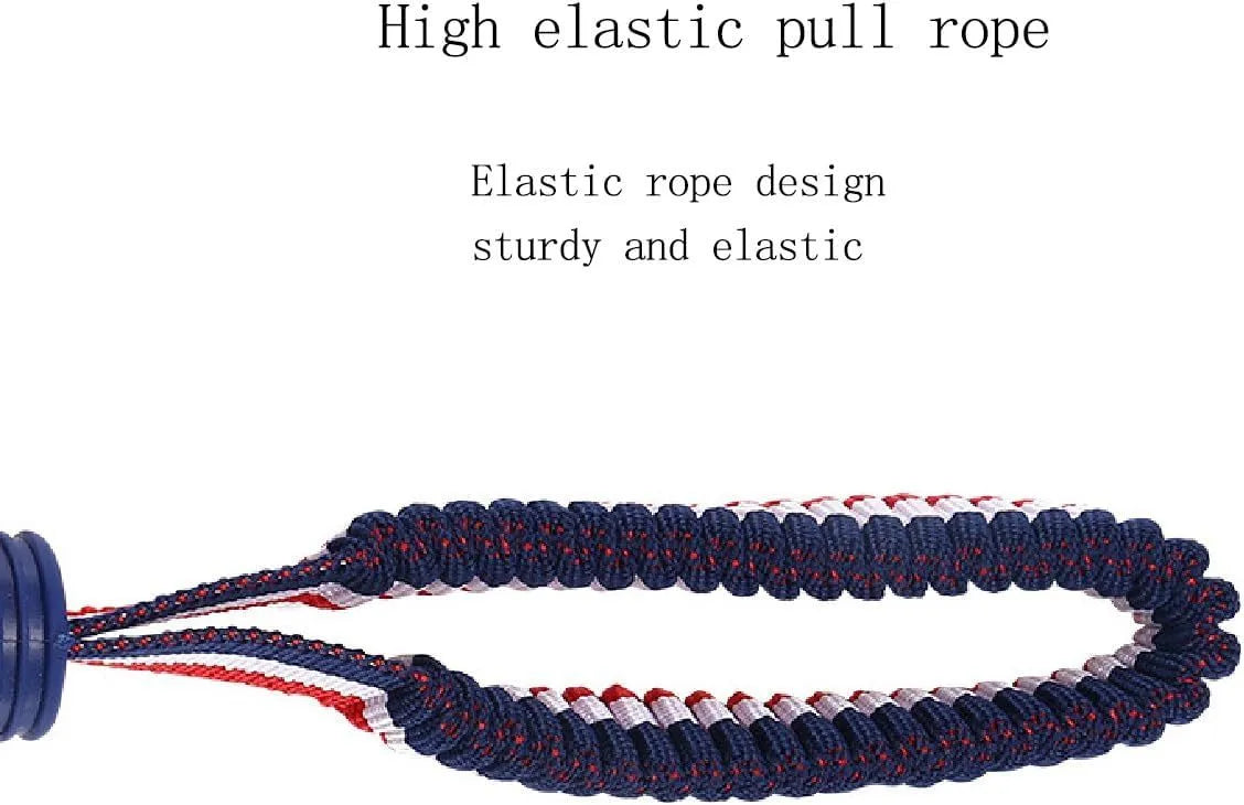 Blue natural rubber dog ball with rope toy, textured surface, shown with measurements