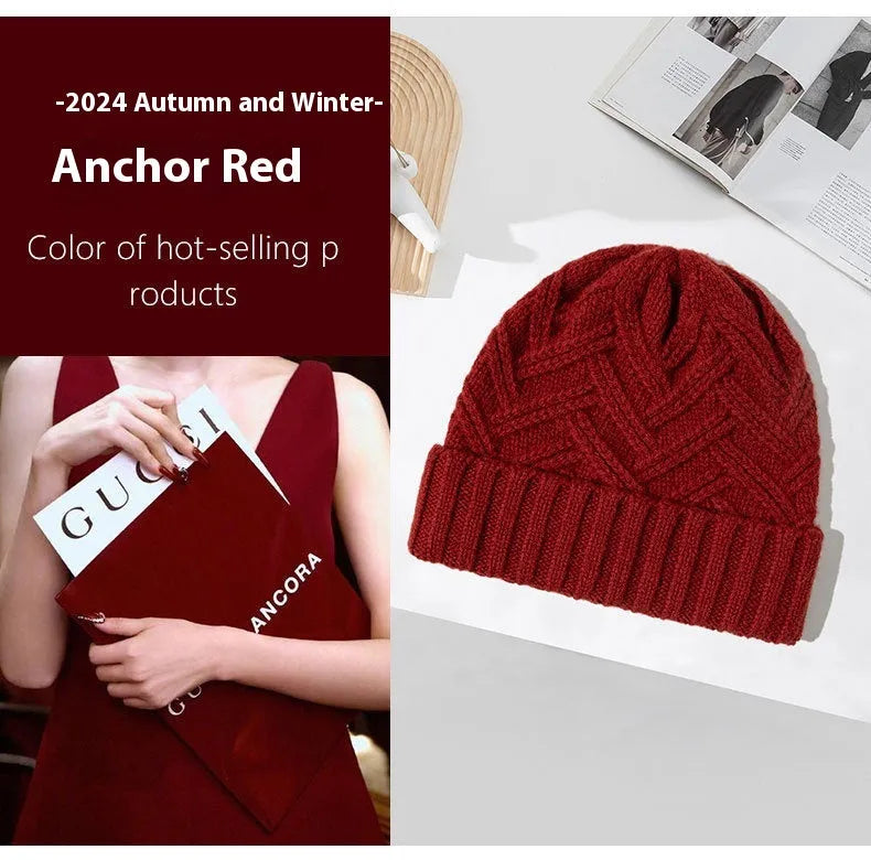 Women's wool knitted dome crown winter hat with a totem pattern, shown in one of six available colours.