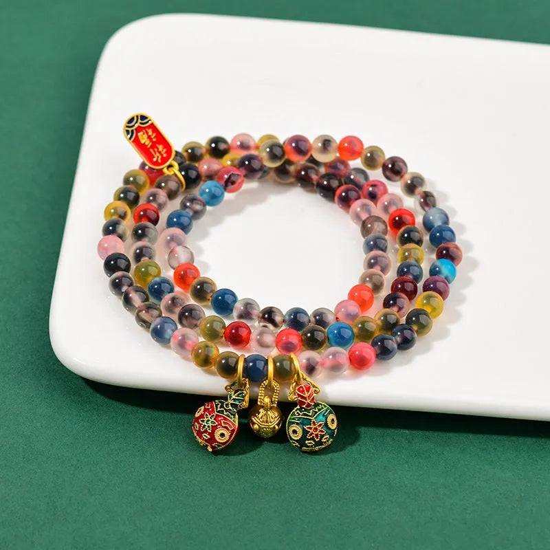 Original Dzogchen style agate bracelet with Sugar Heart design and fragrant gray glaze finish.