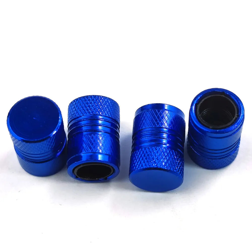 Aluminium car tyre valve dust protection caps in black blue grey red colours