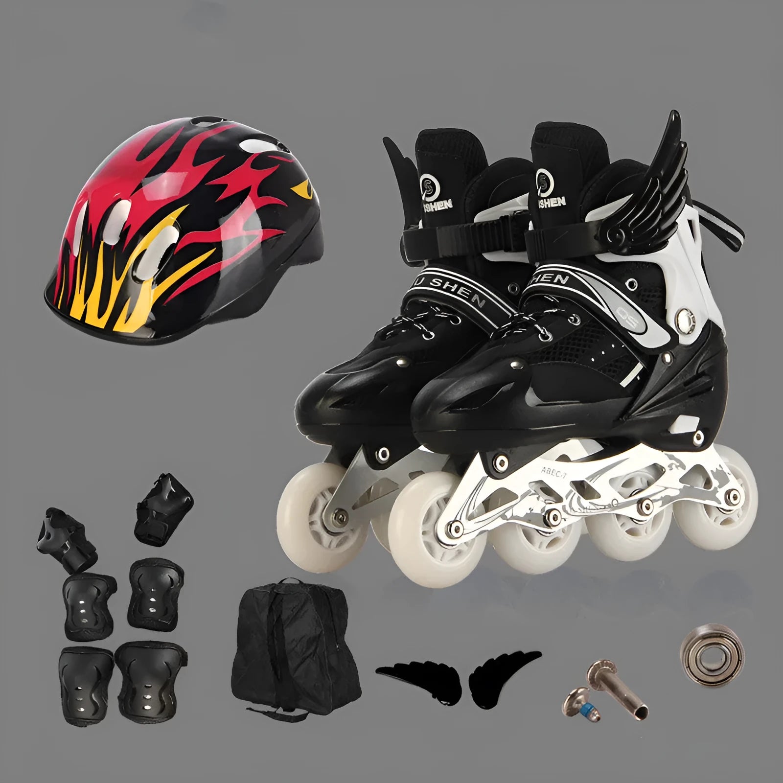 Children's PU mesh roller skates with aluminium frame in five colour options including protective gear