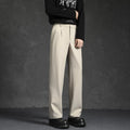 Black loose straight-leg casual suit trousers in polyester with mid waist and button fly, sizes S to 5XL