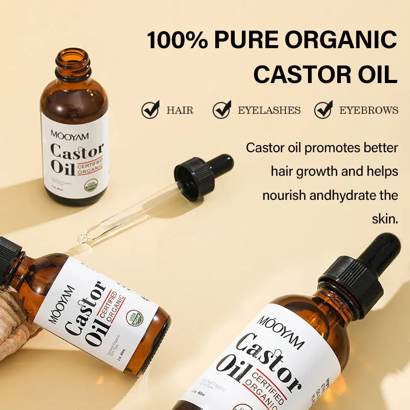 Mooyam Castor Oil 60ml bottle with label, suitable for skin care massage hair eyebrow eyelash conditioning