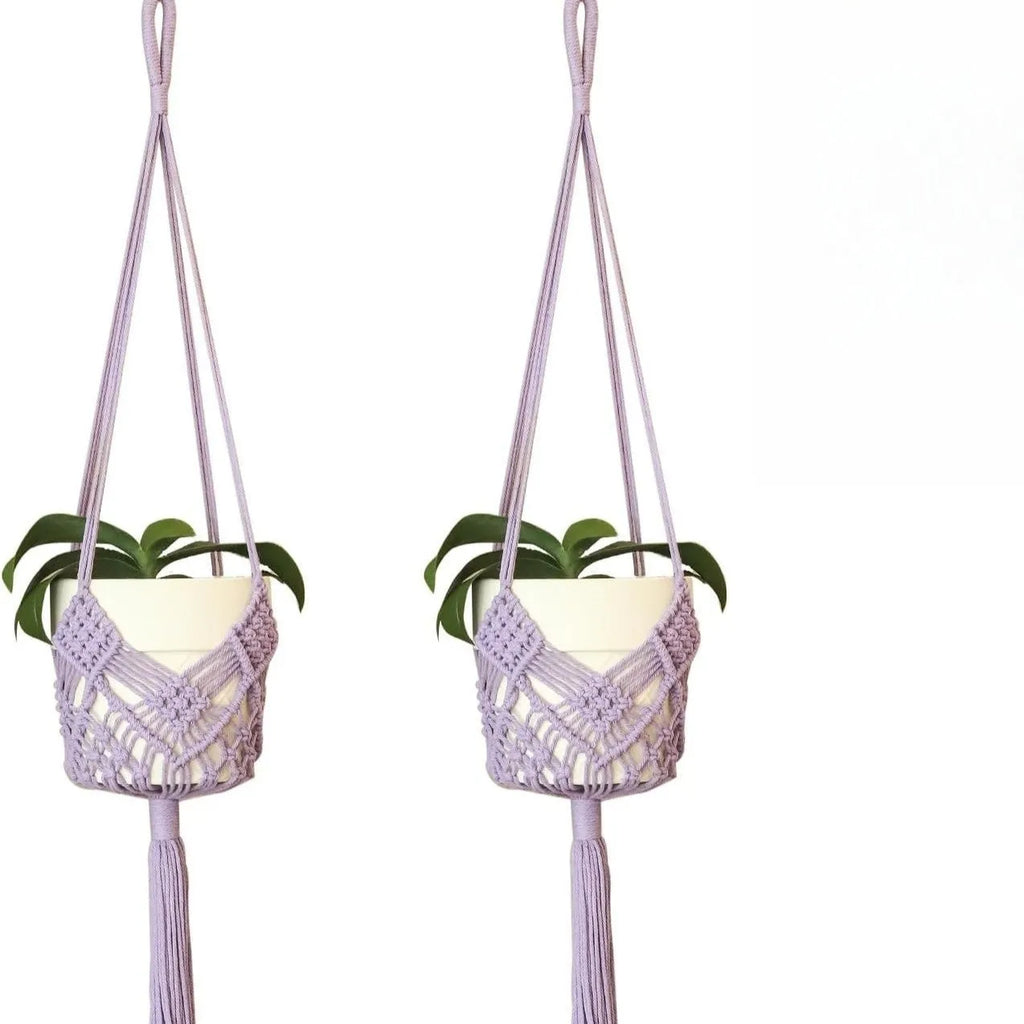 Hand-woven polyester cotton flower pot sleeve in minimalist design with net pocket extension cord