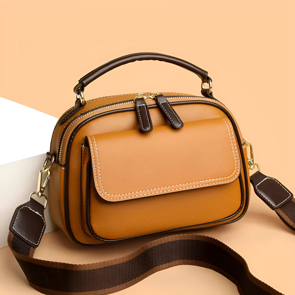 Women's cross-body portable shoulder bag in horizontal square shape with black, green or orange colour options
