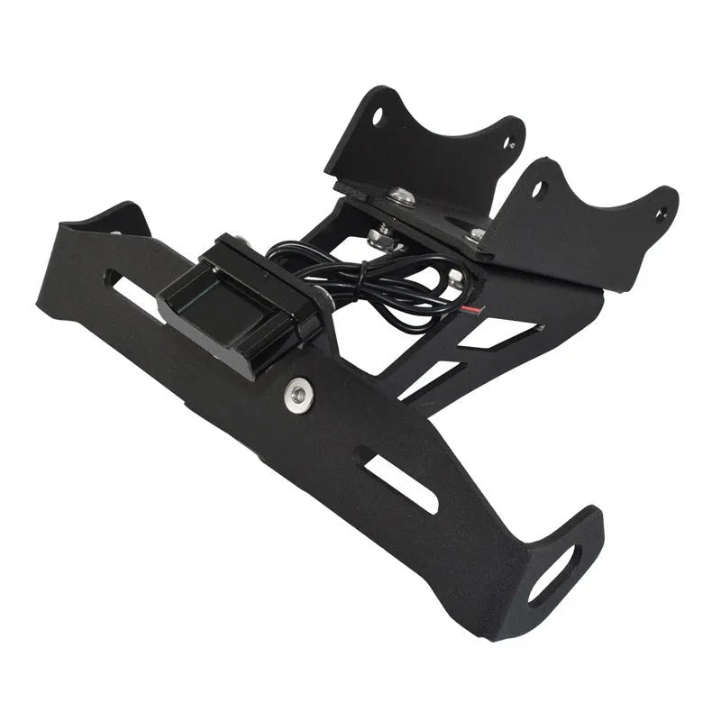 Black aluminium alloy rear licence plate bracket for Honda motorcycle customisation.