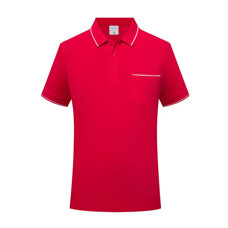 Short sleeve lapel polo shirt in spandex with a chest pocket, shown in apricot colour.